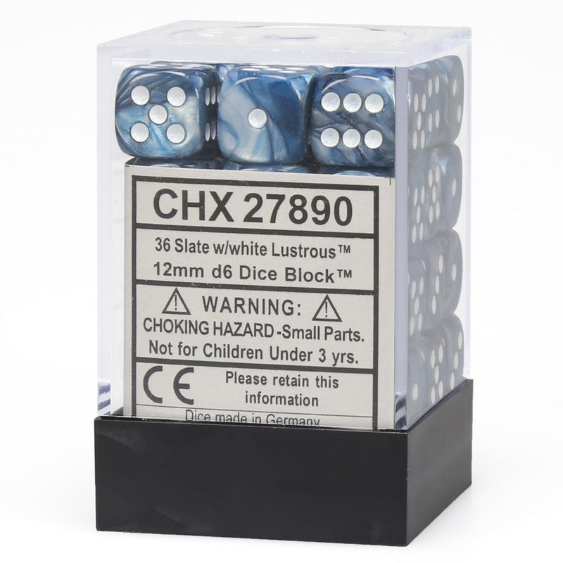 CHX27890: Lustrous - 12mm D6 Slate w/white (36)